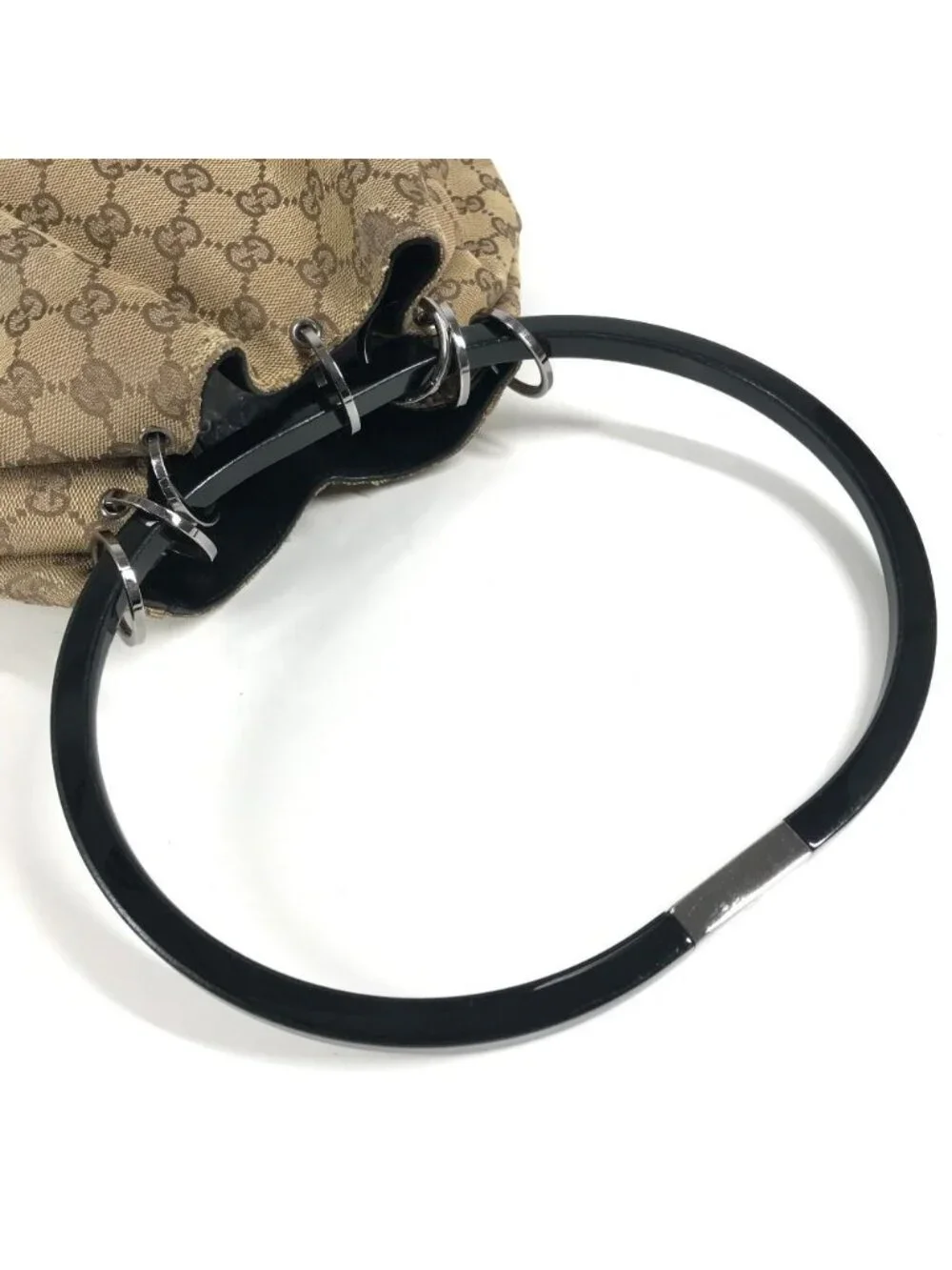 Gucci Shoulder Bag GG Logo Plastic Round Handle 001 Canvas Beige